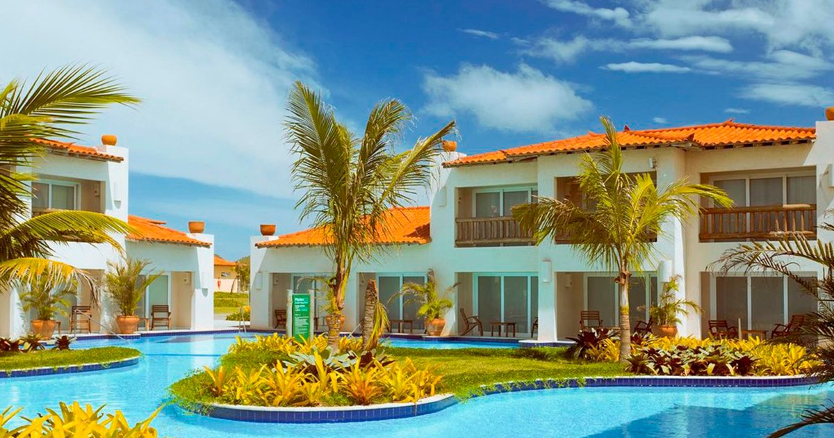 Área da piscina com palmeiras